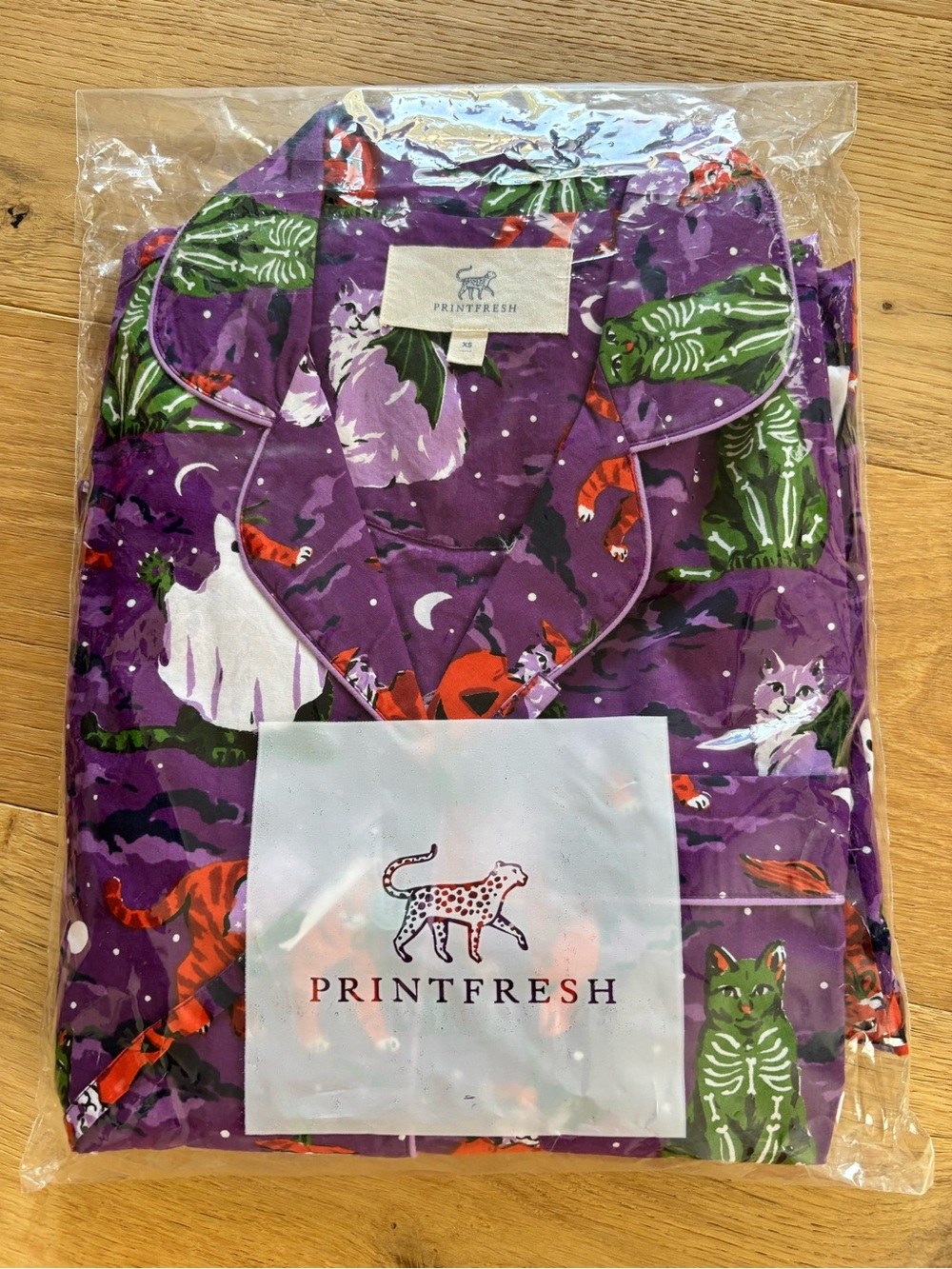 Printfresh Halloween House Cats Short Sleeve Top & Cropped Pants Pajama Set NWT